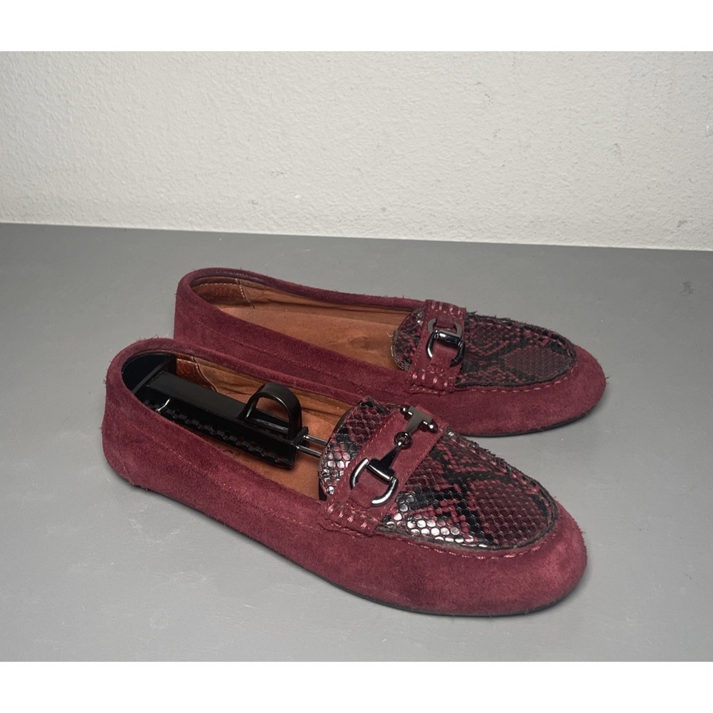 Vionic Dayna Loafers Horsebit Suede Burgundy Snake Print Shoes Women's 8